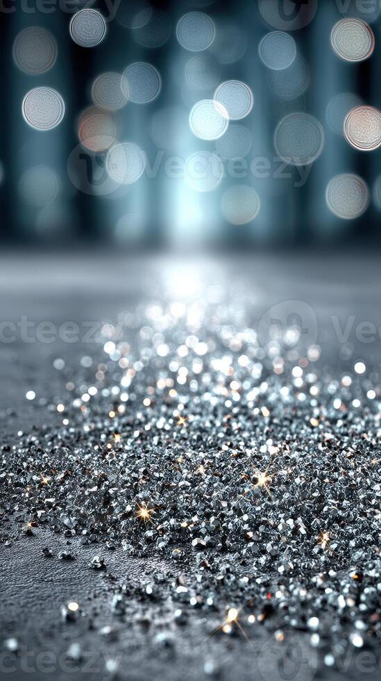 Sparkling glitter scattered on a surface with blurred lights in the background creating a magical atmosphere photo