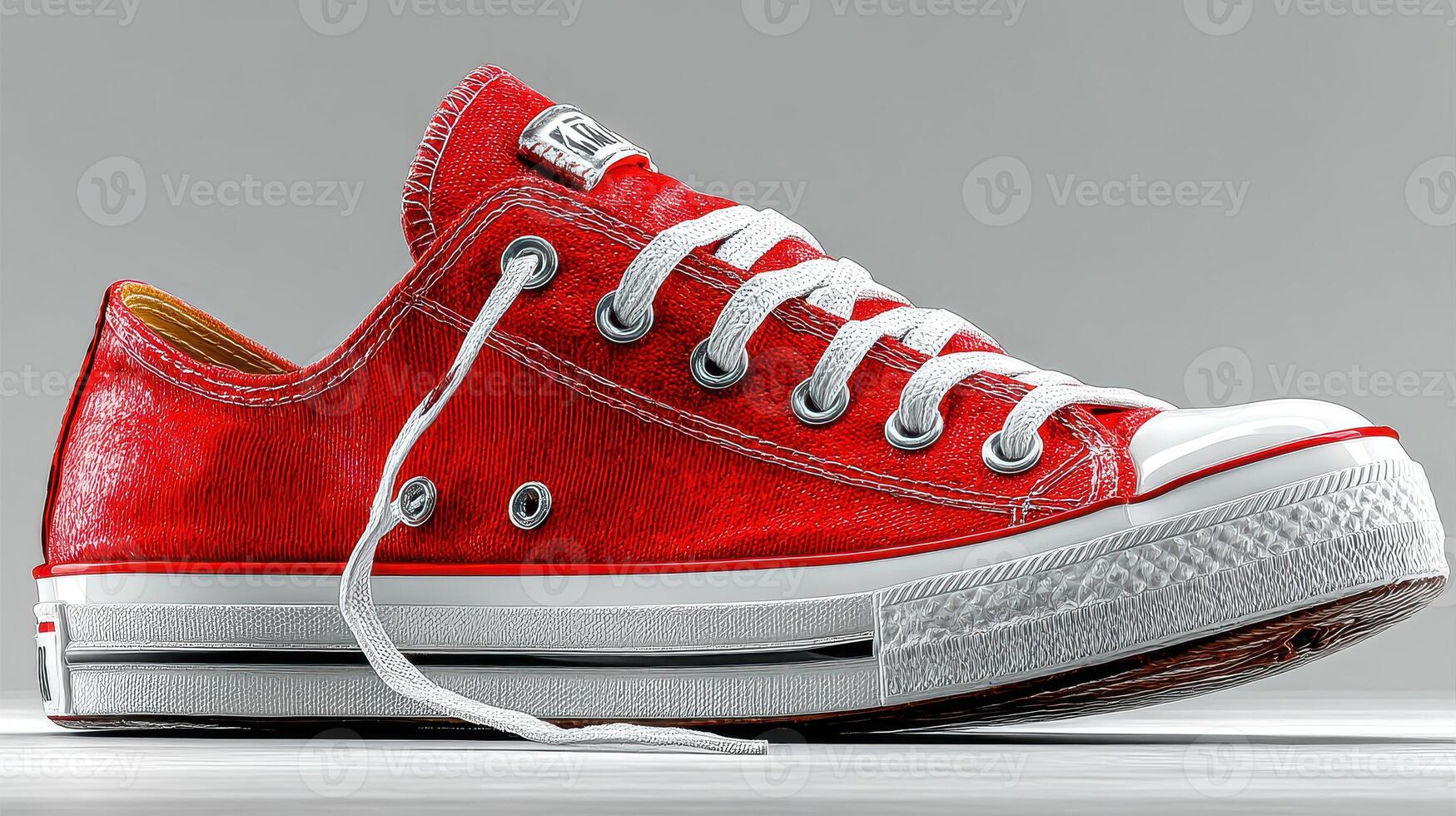 Red sneaker displayed on a gray background highlighting its design and color variations photo