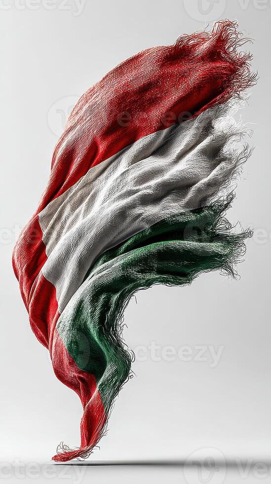 Hungarian flag waving gracefully in a studio setting with soft lighting photo