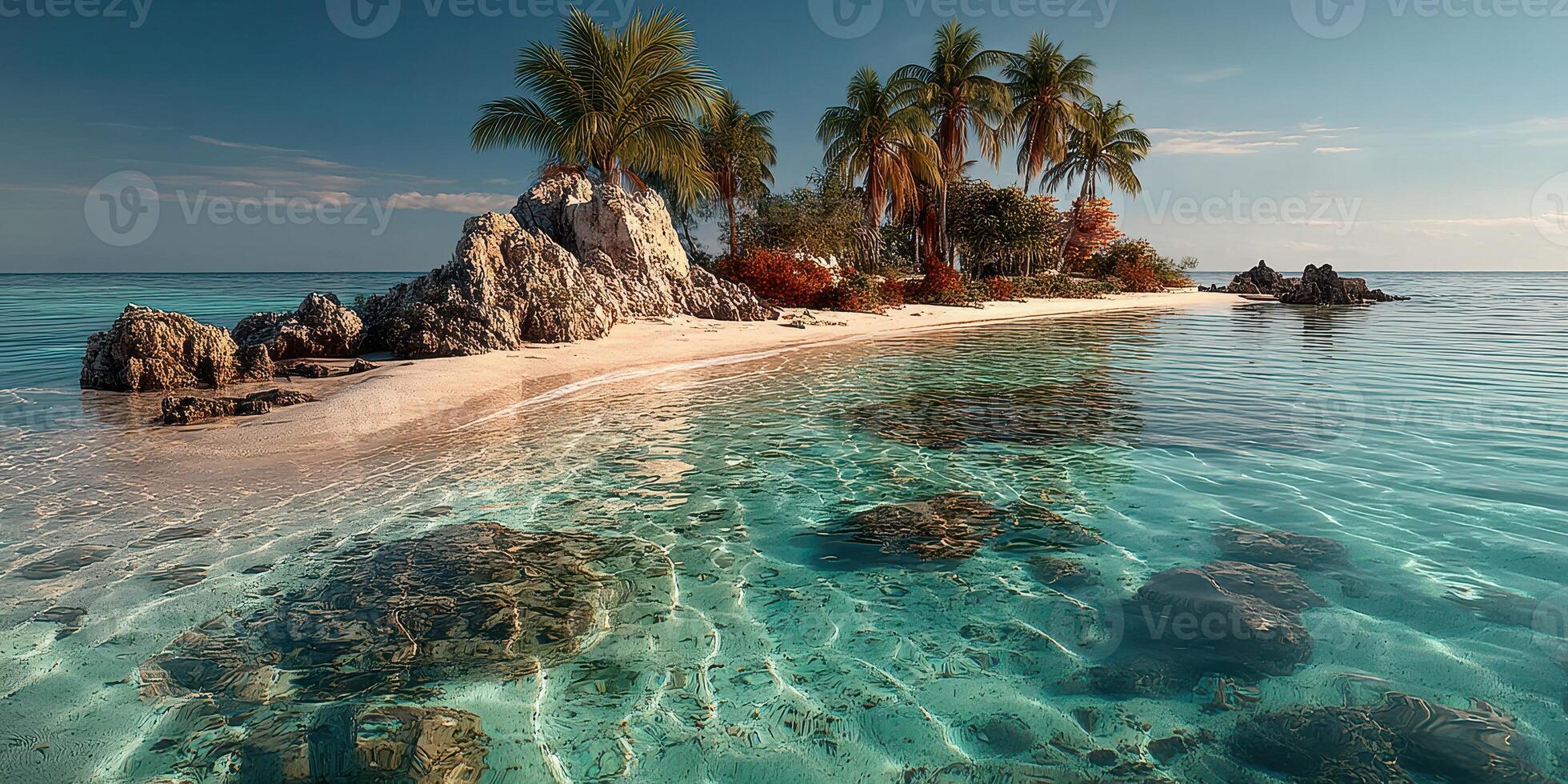Serene tropical island with sandy beach and crystal clear water in a peaceful coastal setting photo