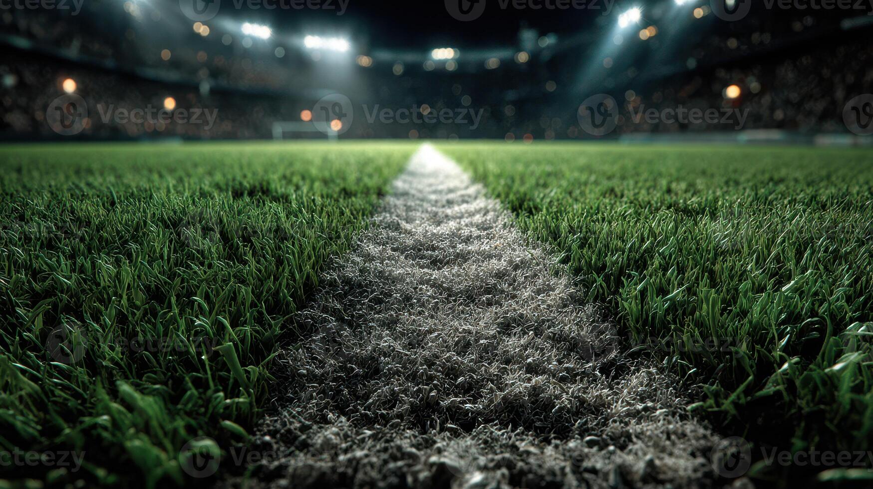 Grass field marked for a football match under stadium lights showcasing an intense sporting atmosphere photo