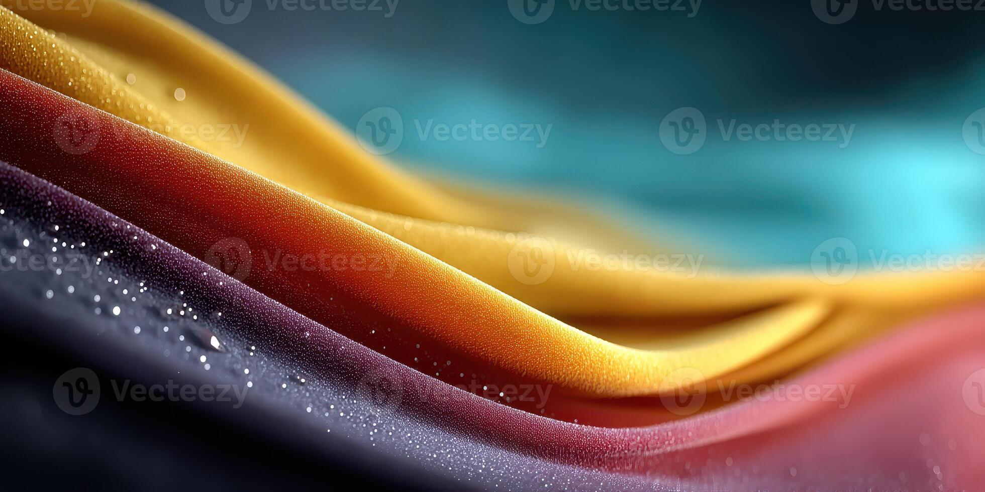Colorful waves of fabric create a vibrant texture with water droplets highlighted in soft lighting photo
