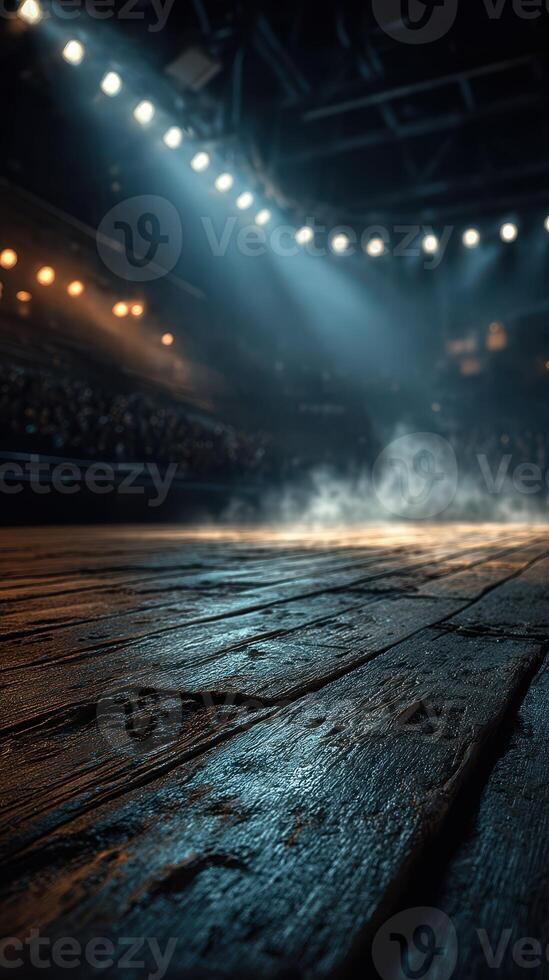 Dramatic lighting and fog create an atmospheric stage setting in a dimly lit theater photo