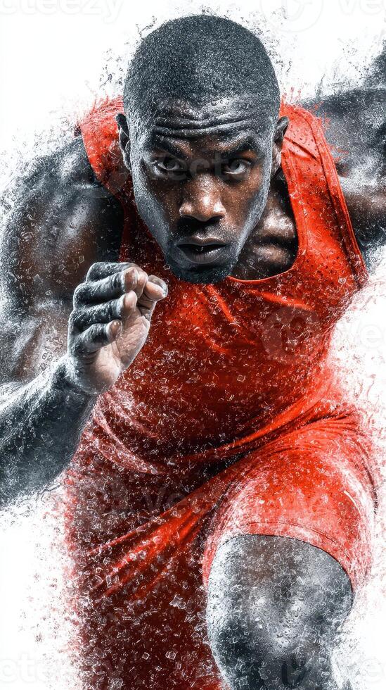 Athlete sprinting at high speed during an intense race in a dynamic, energetic setting photo