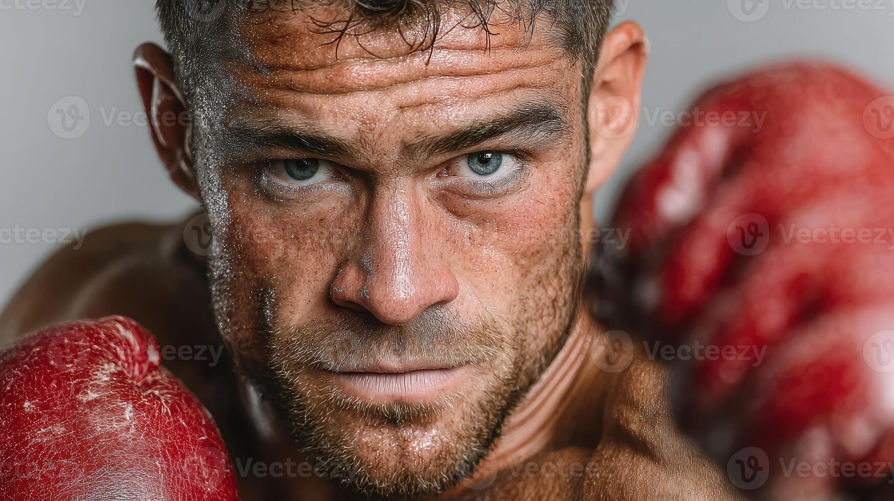 Intense boxer training with focus and determination in a gym setting photo