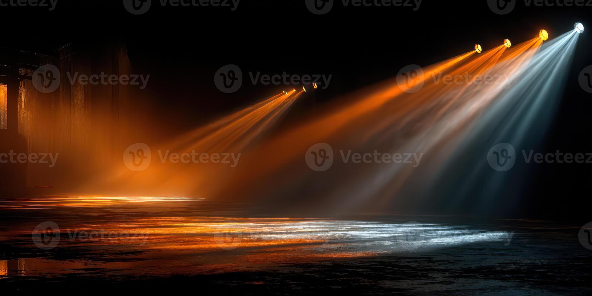 Colorful light beams illuminate a dark venue during a live performance at night photo