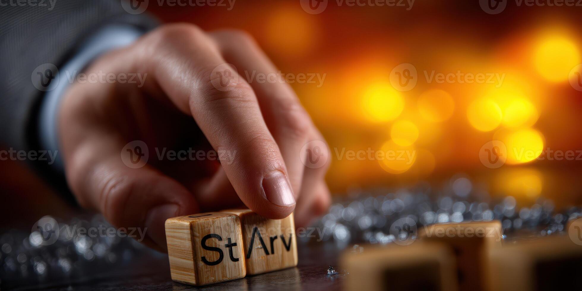 Hand arranging wooden blocks with letters in a warm, illuminated setting during a creative workshop photo