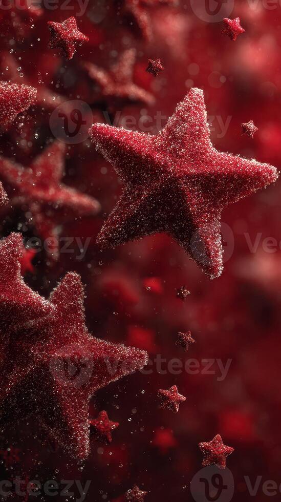 Stars shimmer in a festive red background, creating a captivating atmosphere of celebration and joy this holiday season photo