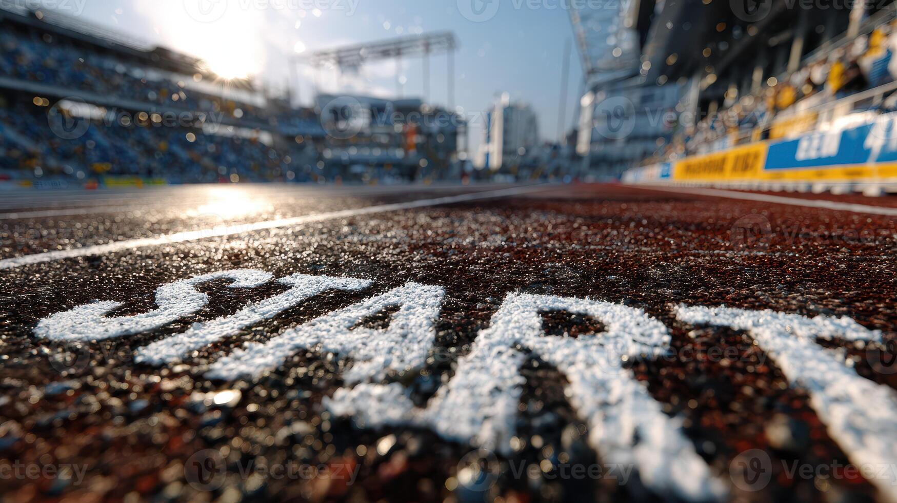 Excitement builds at the start line of a vibrant city track during a sunny day event photo