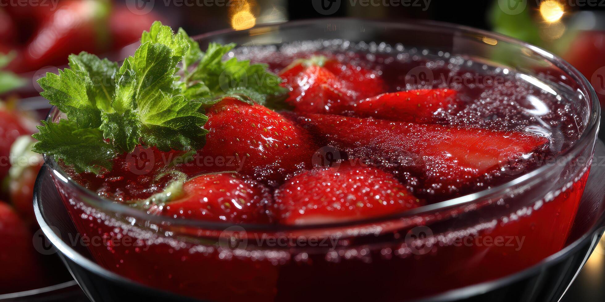 Refreshing non-alcoholic beverage with strawberries and mint served in a glass bowl during summer gathering photo