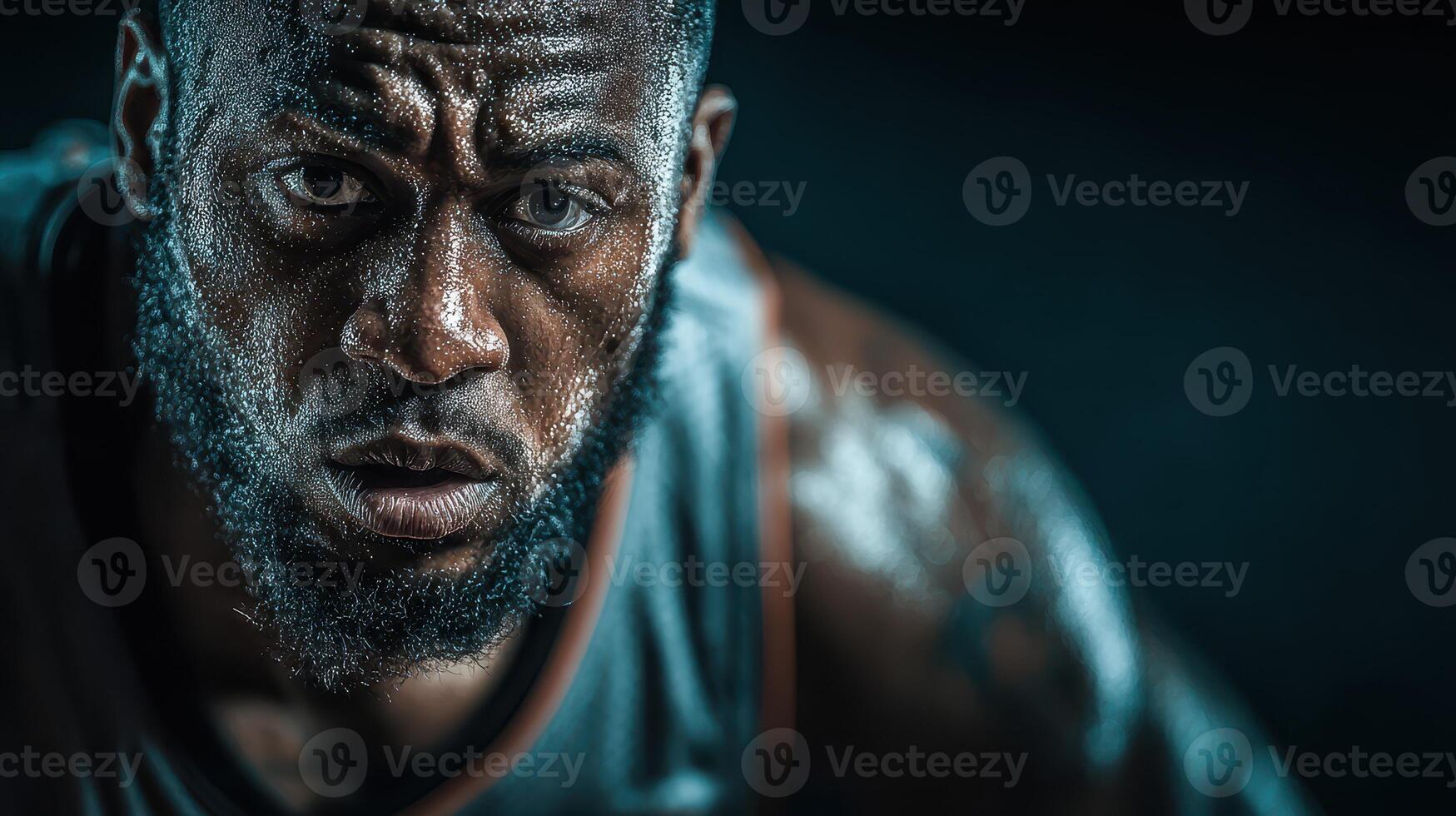 Intense athlete focusing during a training session in a dimly lit gym at night photo