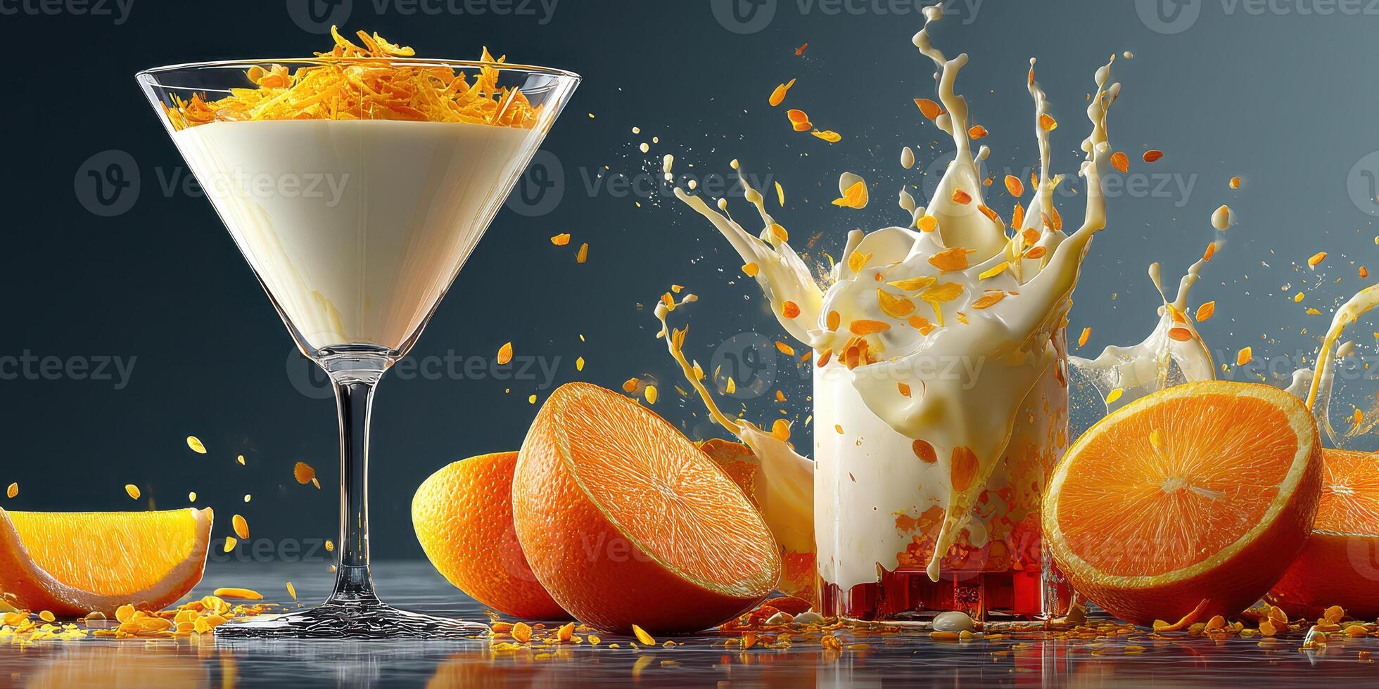 Refreshing citrus dessert with orange slices and creamy topping on display photo