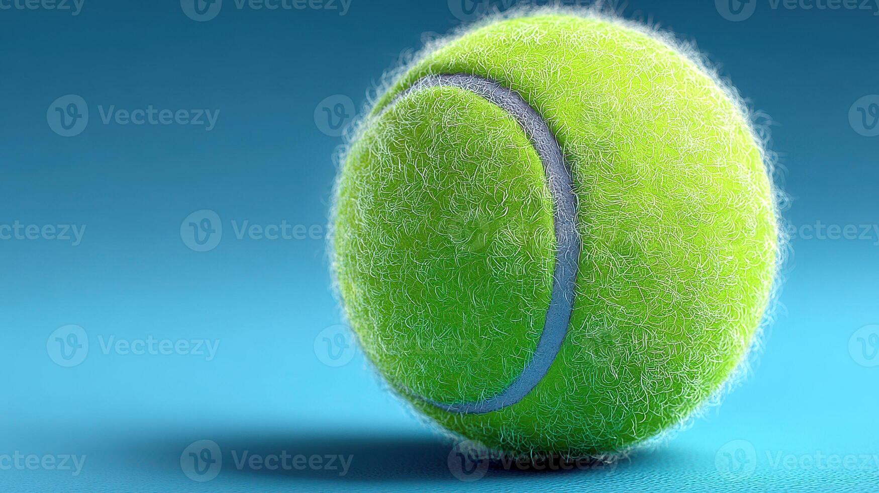 Bright green tennis ball resting on a smooth blue surface in a simple and minimalistic setup photo