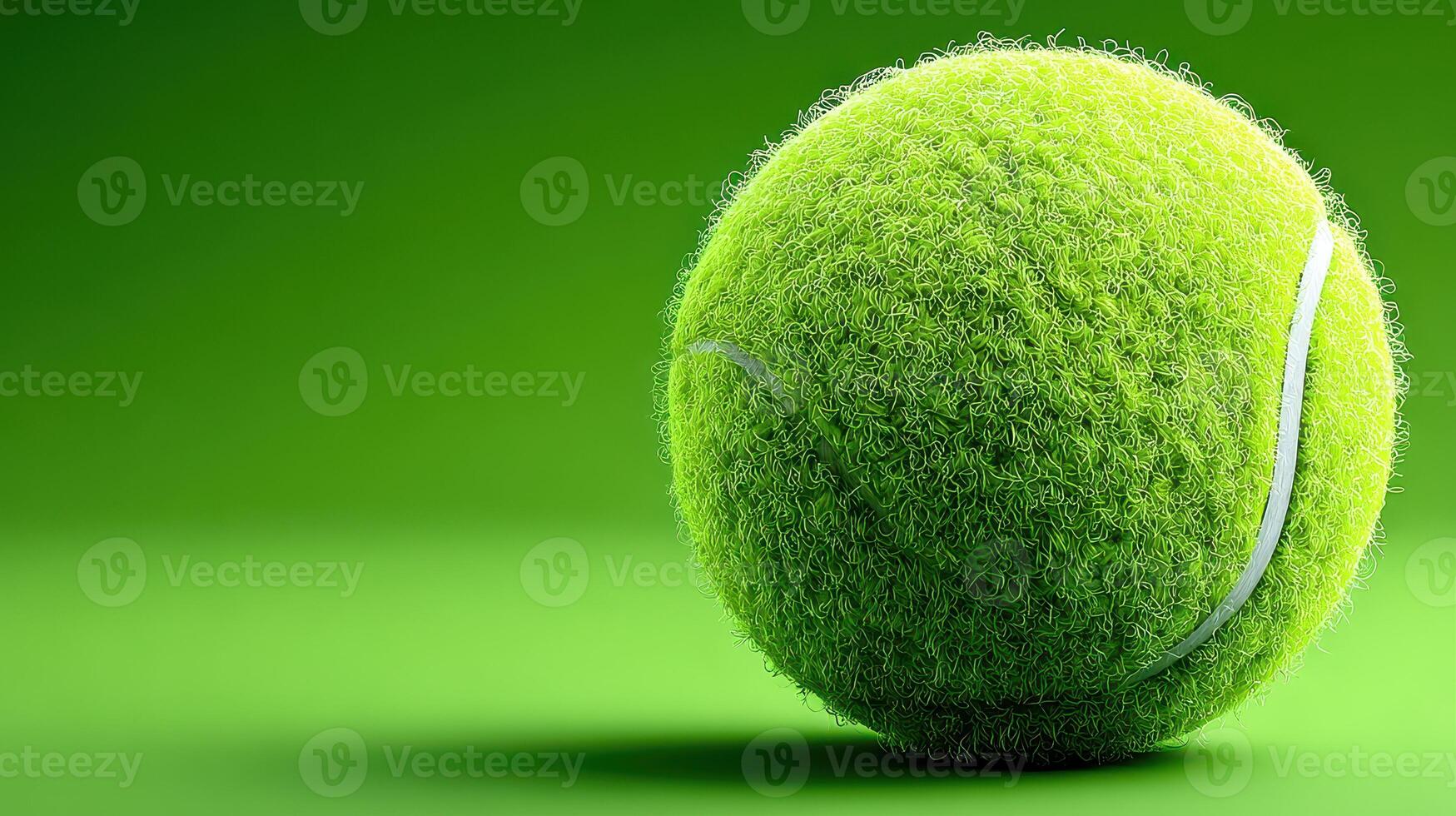 Bright green tennis ball resting on a smooth surface with a vibrant background photo