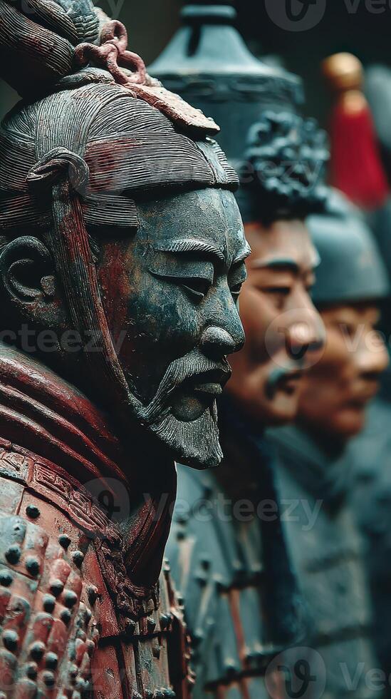 Terracotta warriors display intricate details in ancient burial site representing China's rich history photo