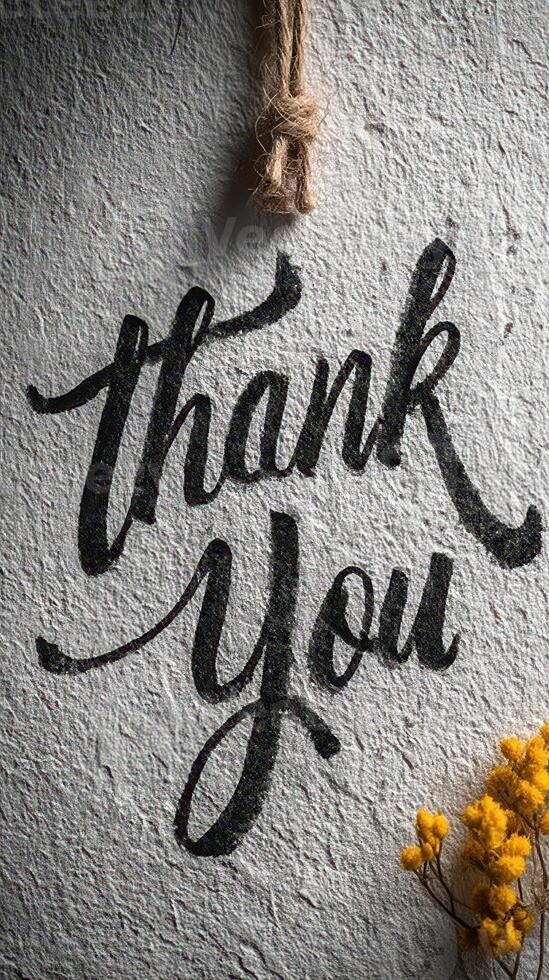 Elegant thank you sign with rustic charm and dried flowers for warm hospitality display photo