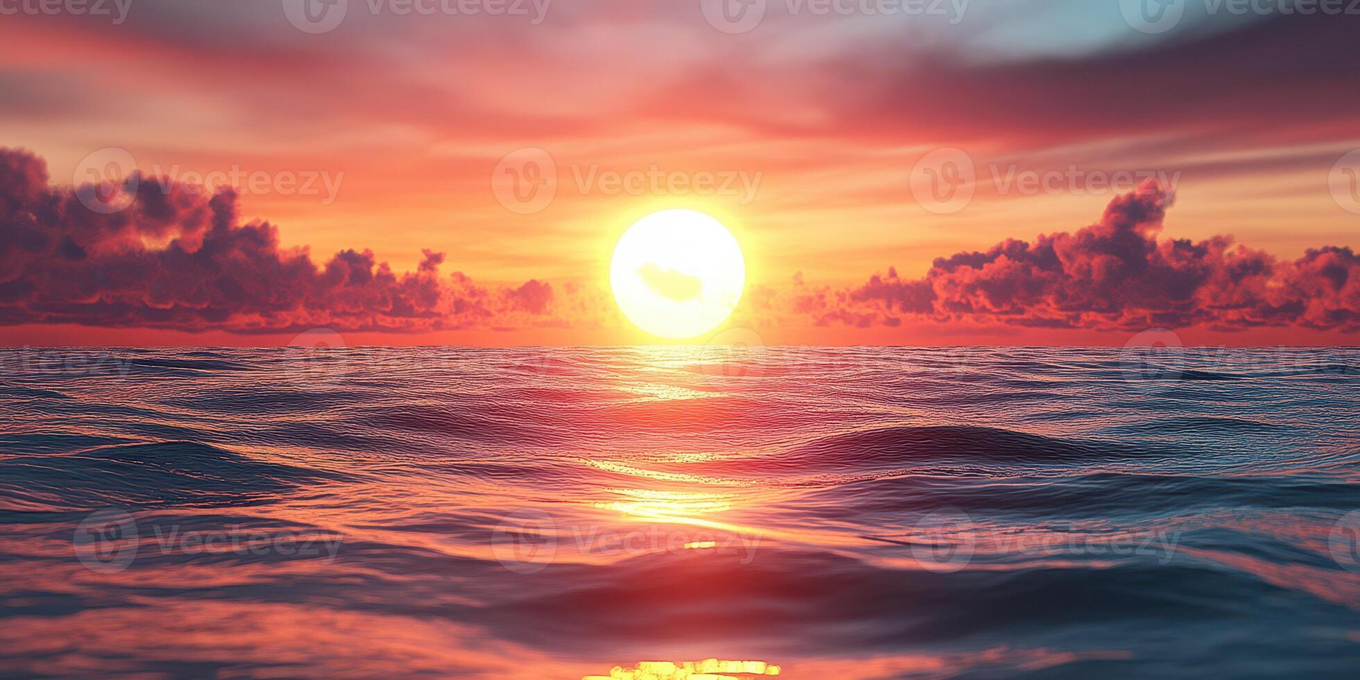 Colorful sunset over calm ocean waves reflecting the vibrant hues of dusk photo