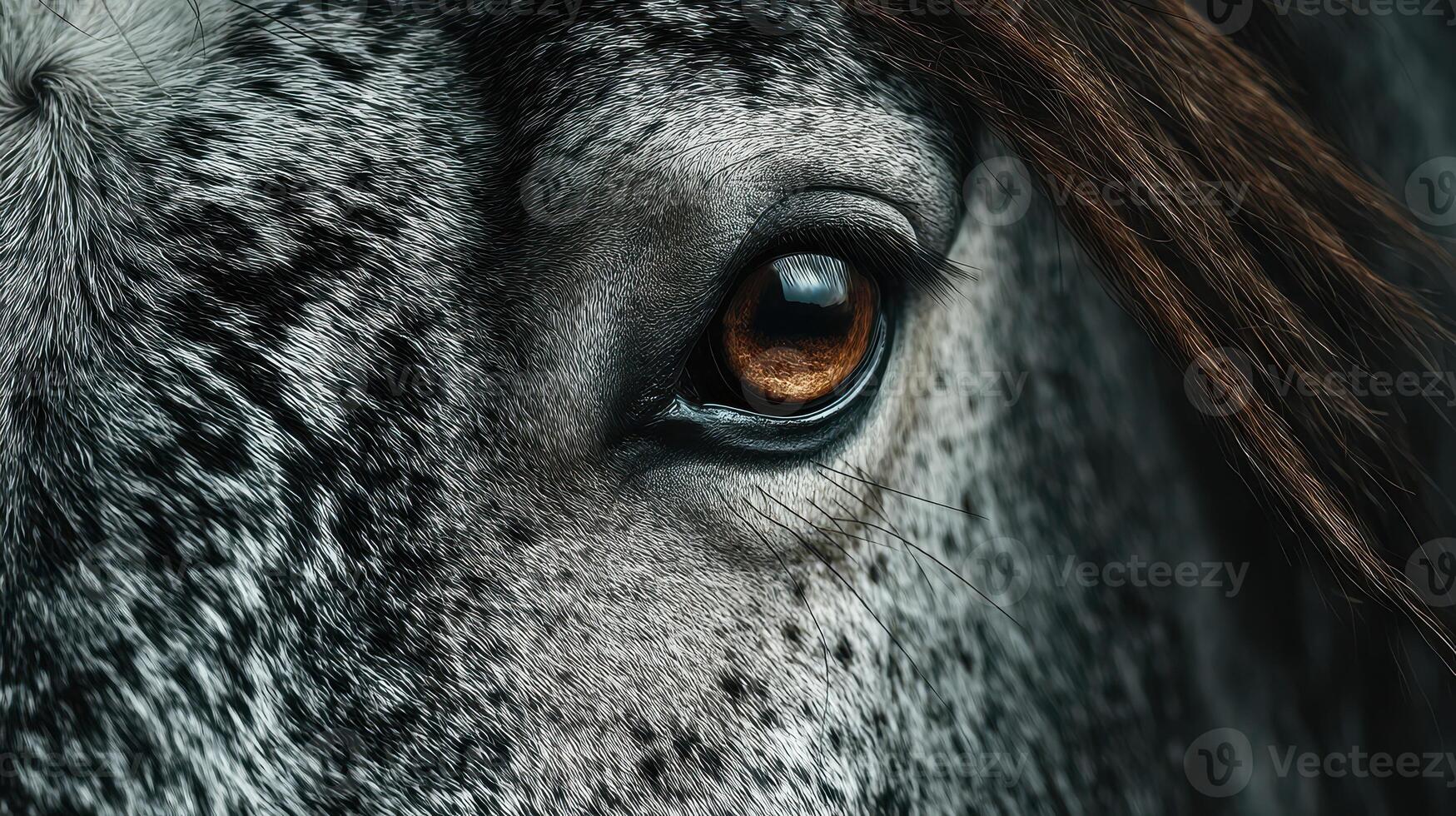 Close-up view of a horse's eye revealing detailed textures and colors photo