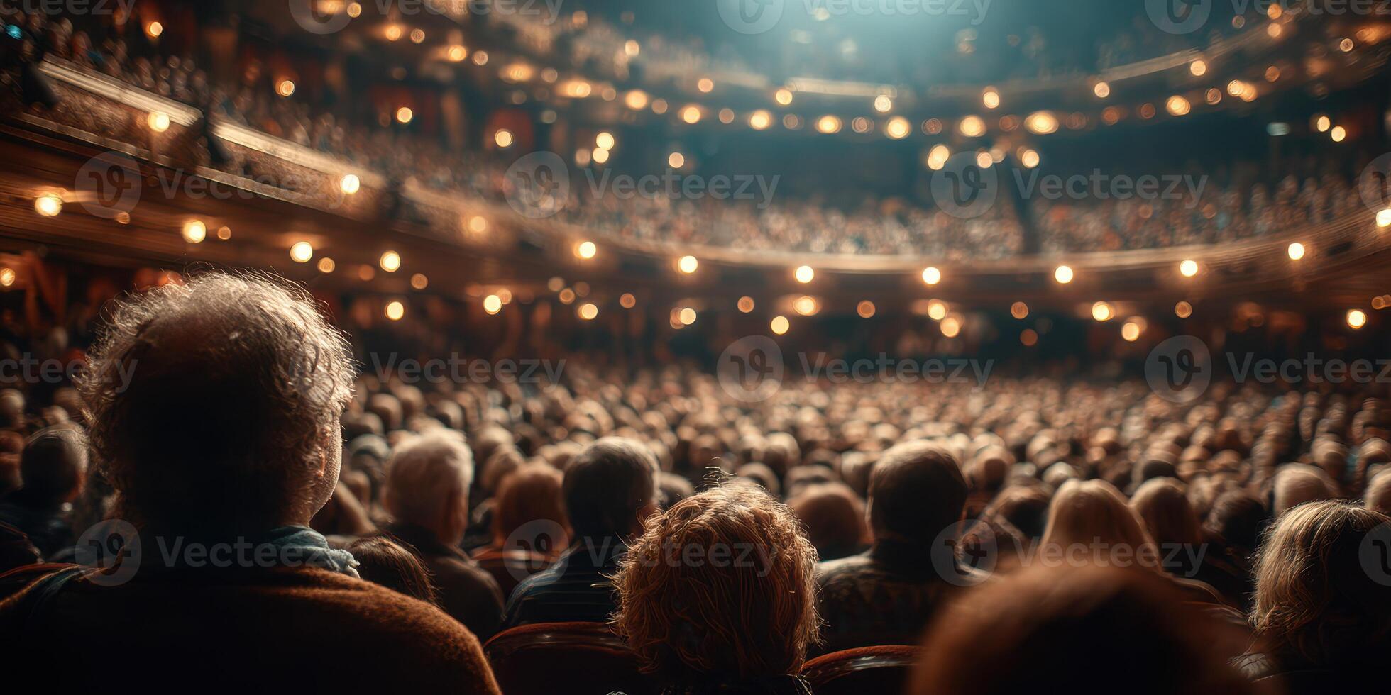 Large audience enjoying a live performance in a historic theater during an evening show photo