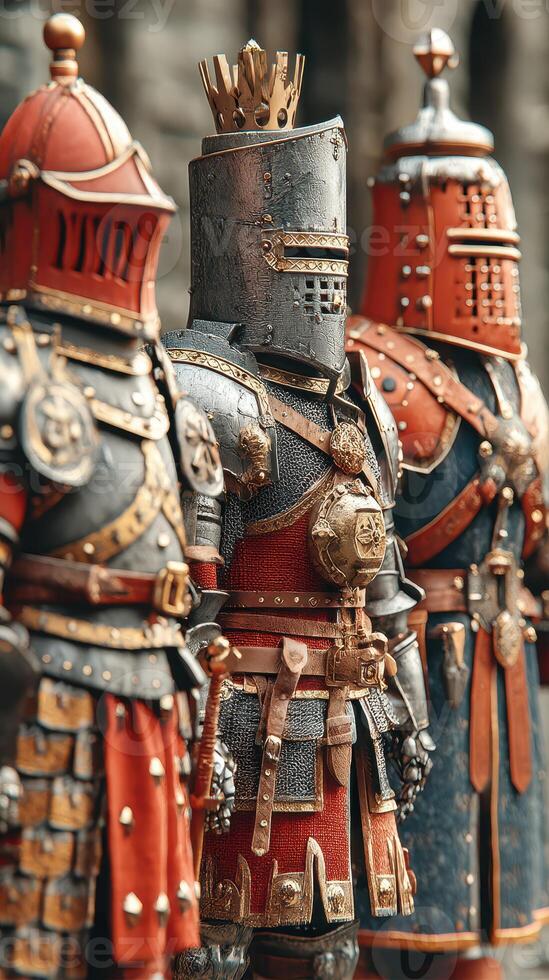Knightly armor displayed at a medieval festival showcasing craftsmanship and history in a vibrant setting photo