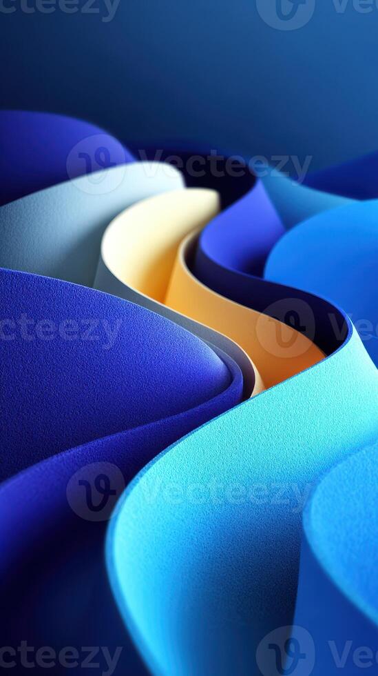 Vibrant blue and yellow wave patterns create a dynamic visual composition in an abstract design photo