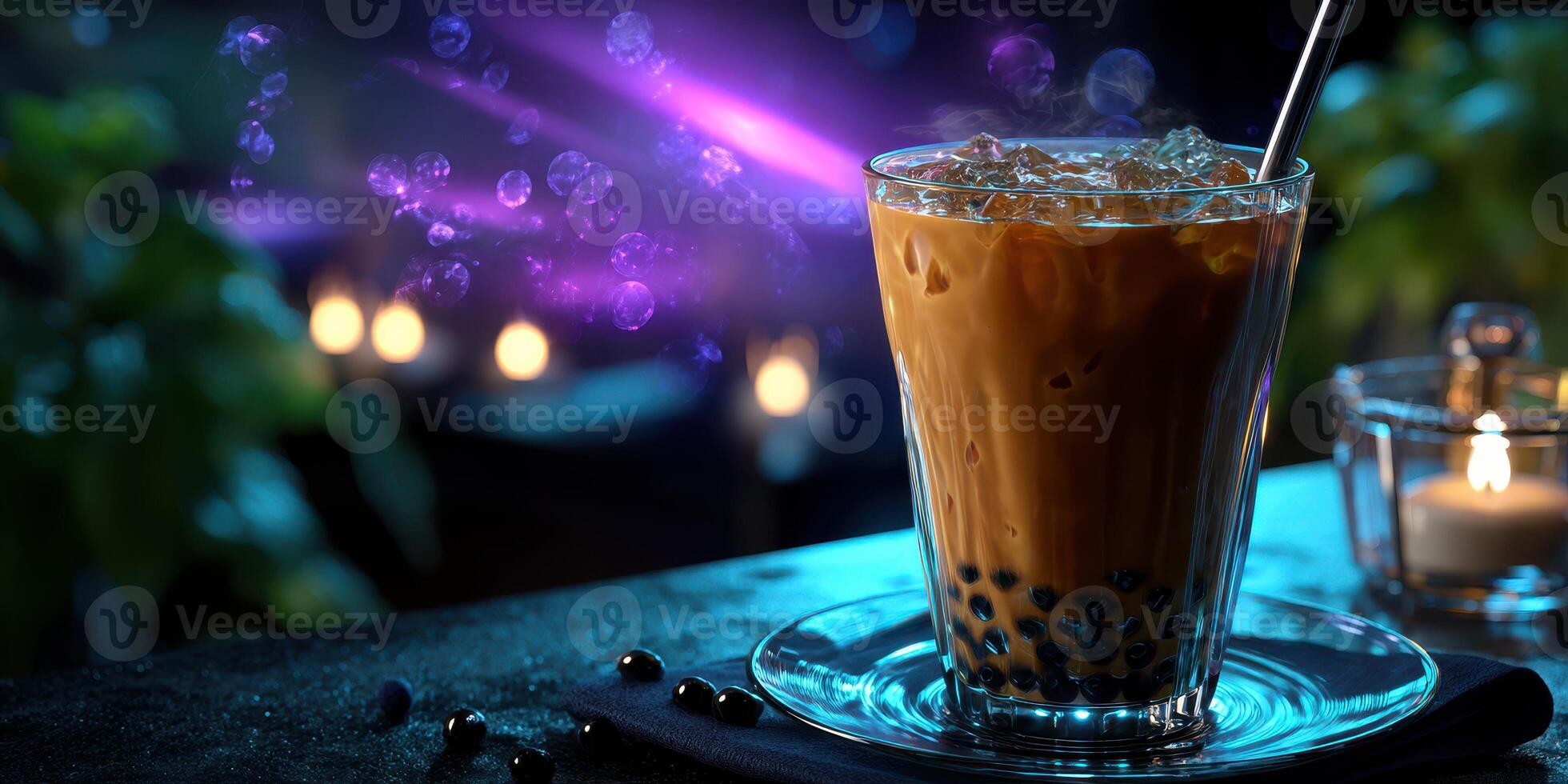 Enjoying a refreshing bubble tea on a cozy evening with soft lights and captivating ambiance photo