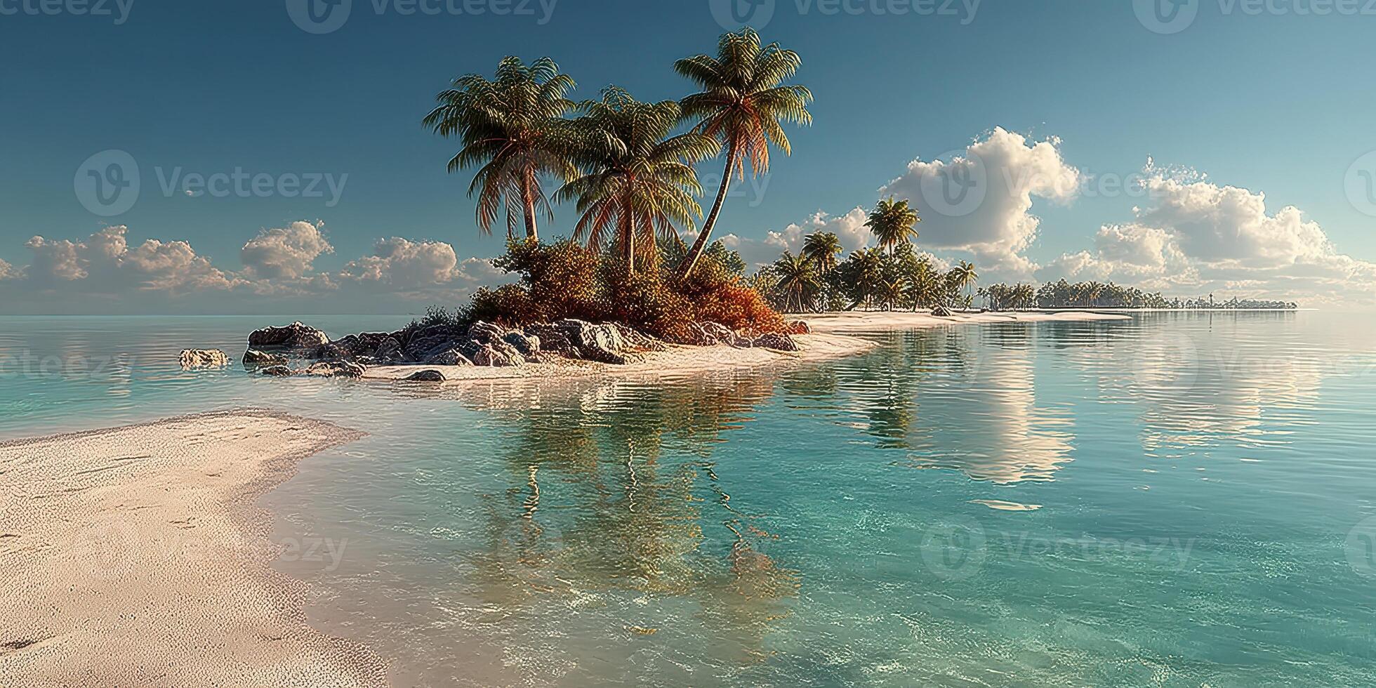 Serenity of a tropical island with palm trees and crystal clear waters on a sunny day photo