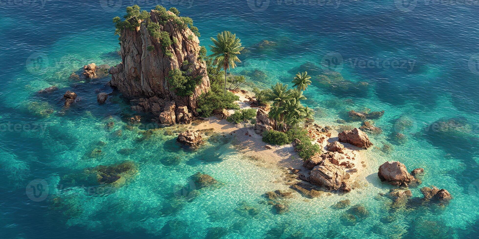 Beautiful tropical island with crystal clear water and lush greenery in the middle of the ocean during daylight photo