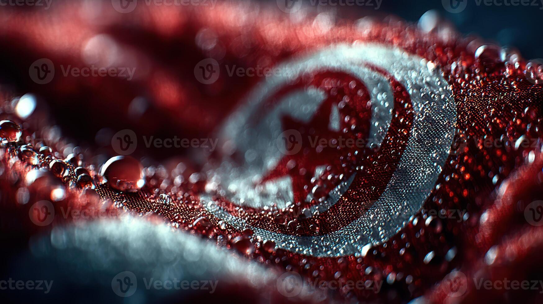 Tunisian flag adorned with water droplets on a textured surface emphasizing national pride and resilience photo