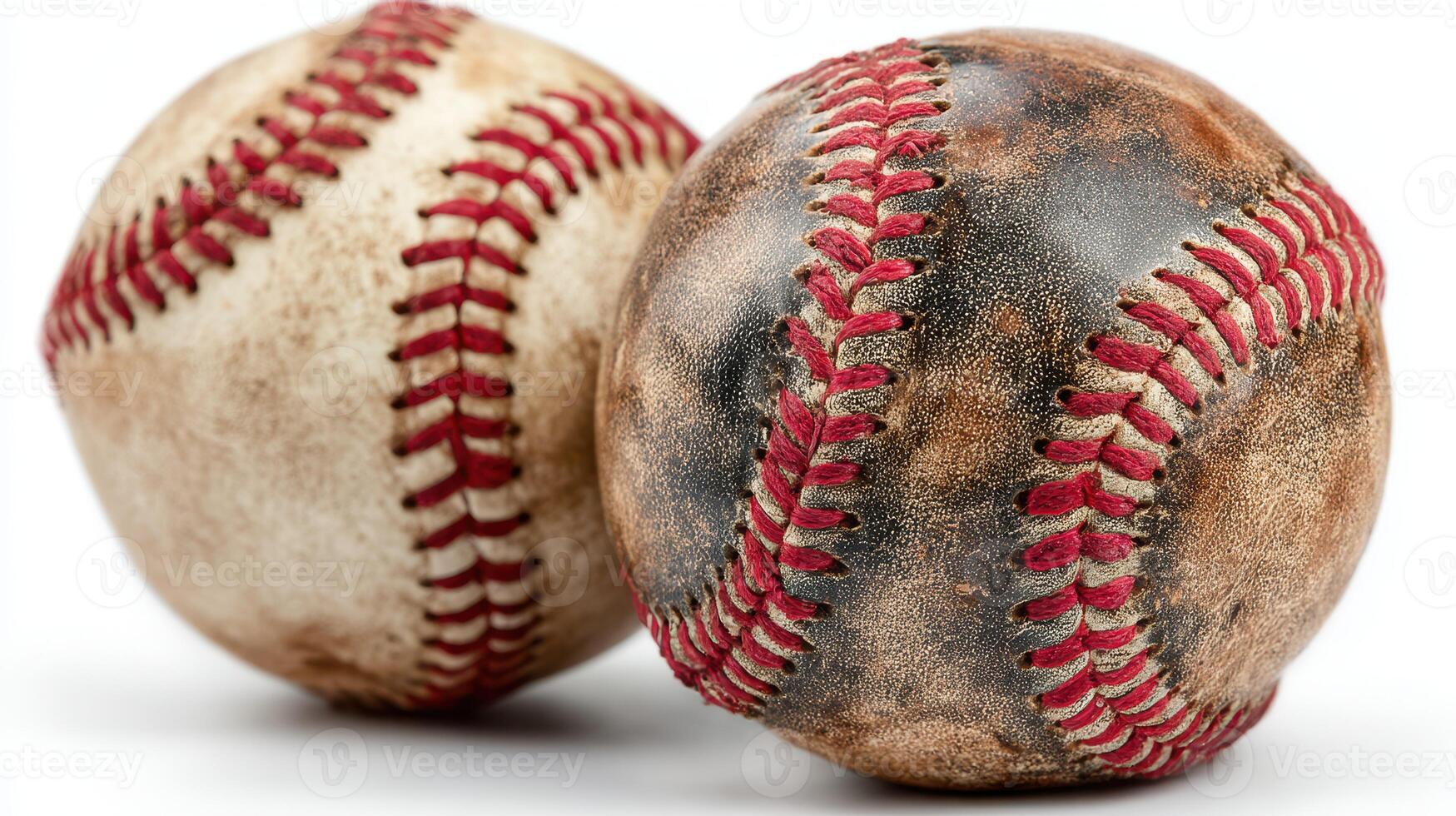 Vintage baseballs display texture and wear from years of play on the field in a sporting context photo