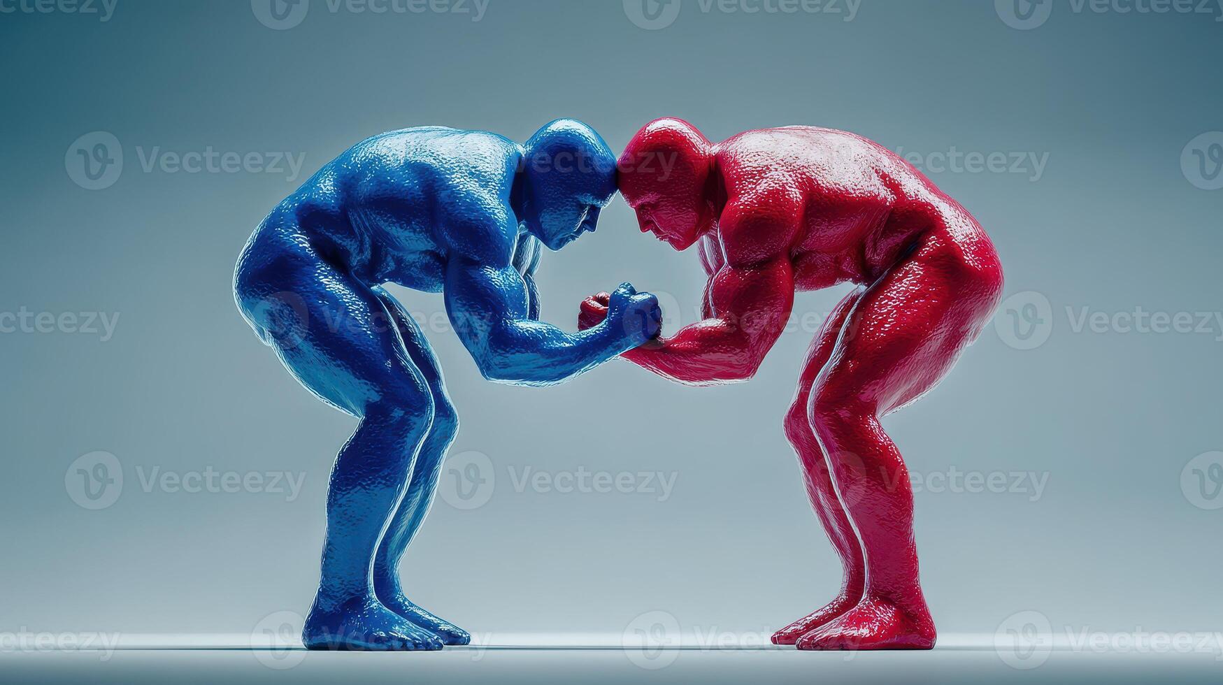Two abstract figures in a wrestling match showing strength in red and blue colors photo
