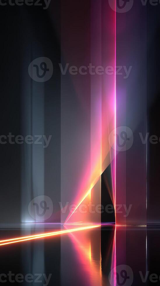 Vibrant light reflections create a mesmerizing interplay of color in a dimly lit abstract space photo