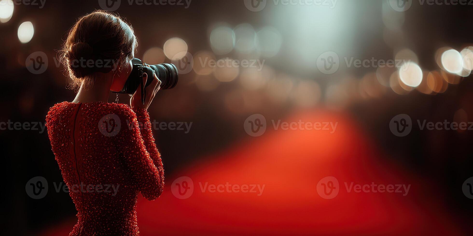 Celebrity photographer captures moments on the red carpet during a glamorous event in a vibrant city photo