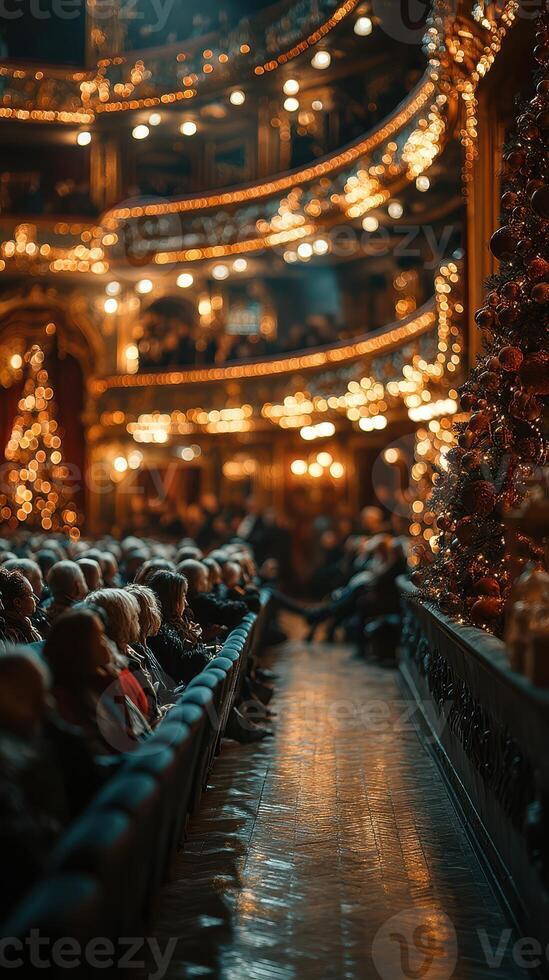 Evening performance in a beautifully decorated theater during the holiday season with a captivated audience photo