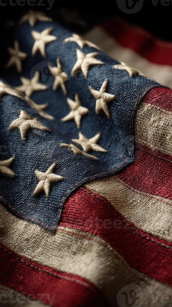 American flag draped elegantly showcasing detailed stitching and rich colors in a close-up view highlighting patriotism and craftsmanship photo
