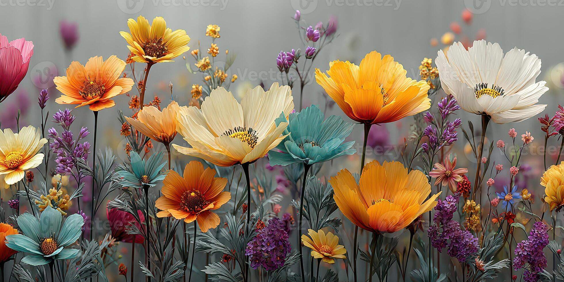 Colorful array of blooming flowers in a vibrant garden during springtime photo