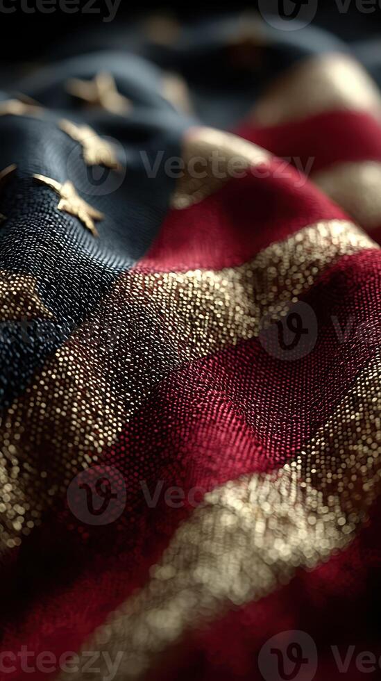 Detailed view of a folded American flag with rich colors and texture showcasing national pride and craftsmanship photo