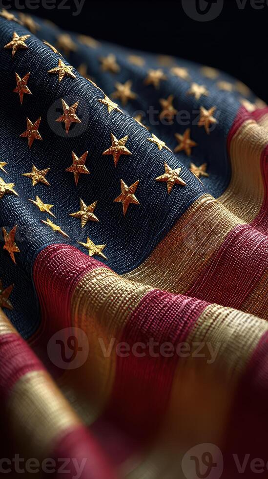 Waving stars and stripes with rich texture and vibrant colors displayed in a close-up view highlighting American patriotism photo