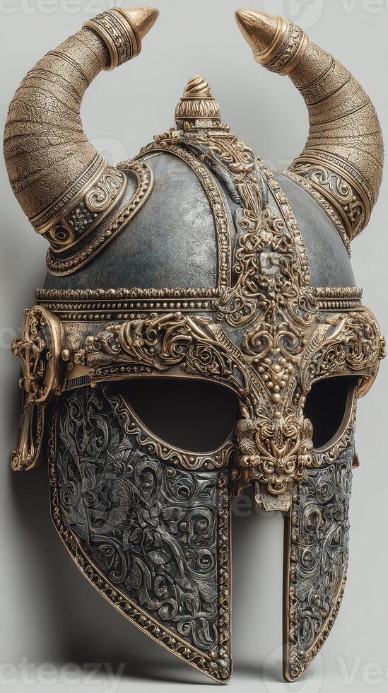 Ornately designed warrior helmet showcasing intricate craftsmanship and historical significance photo