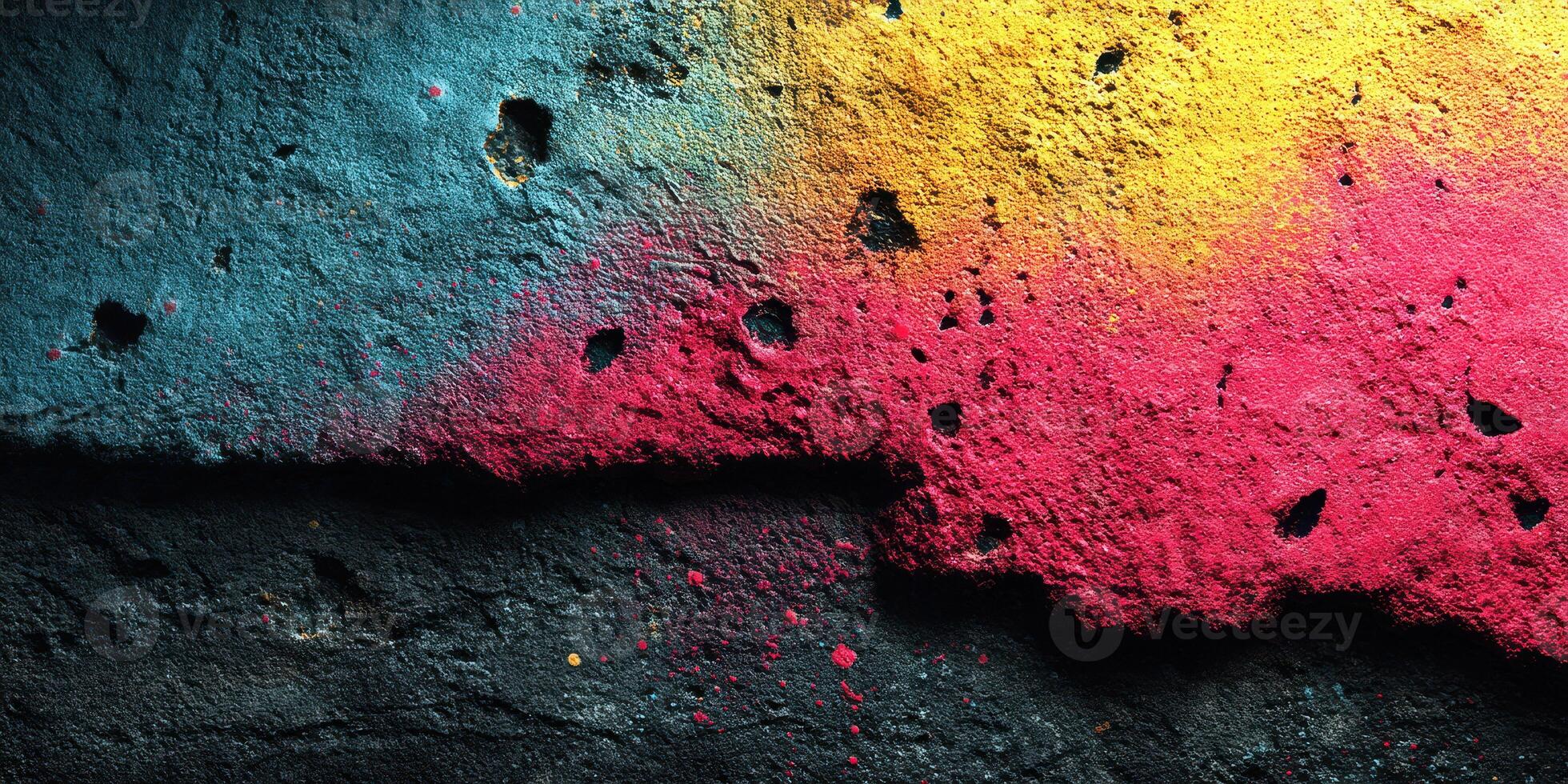 Colorful abstract texture with vibrant shades of blue, yellow, and red on a rough surface photo