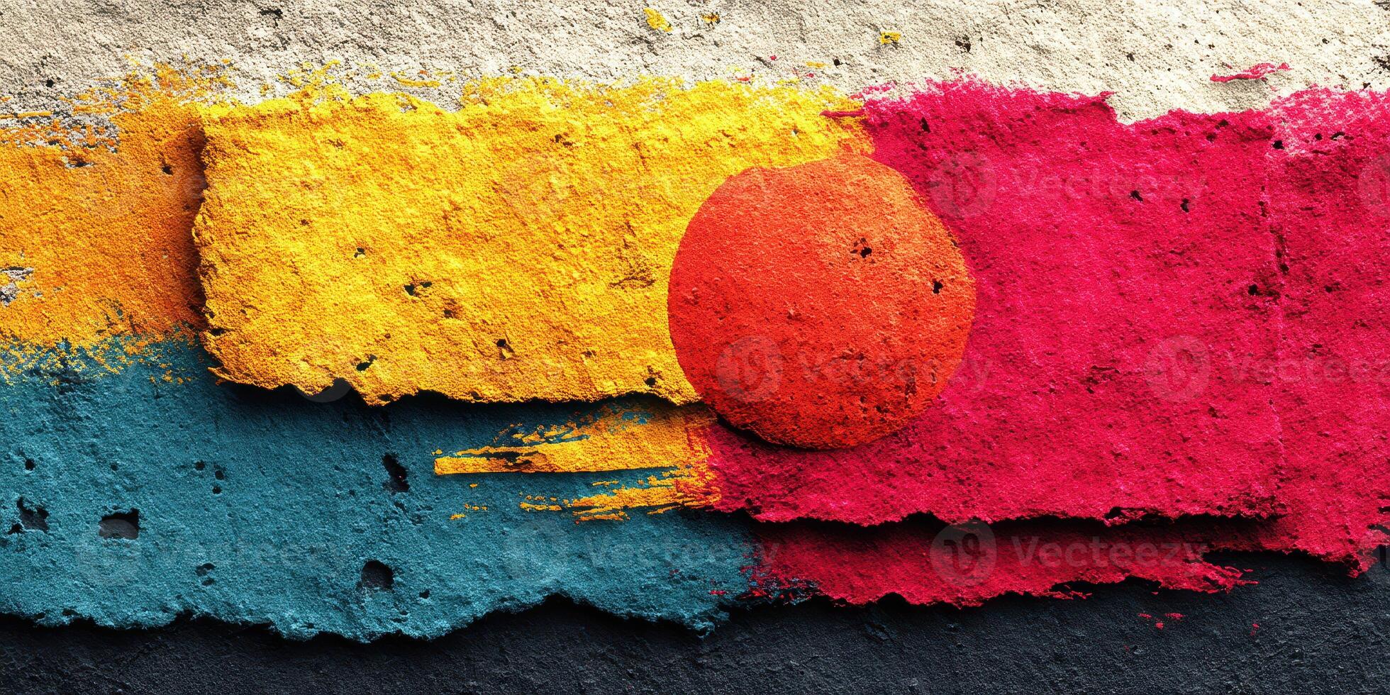 Vibrant abstract art featuring yellow, blue, and red colors with textured details in a dynamic composition photo