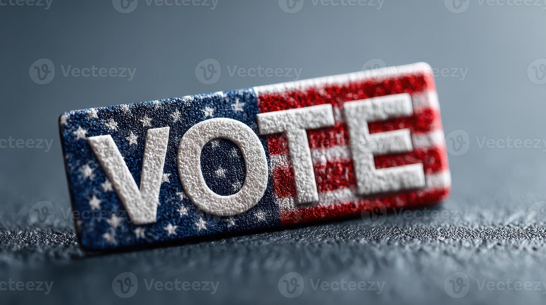 Voting button with American flag design encourages civic participation and engagement during election season photo