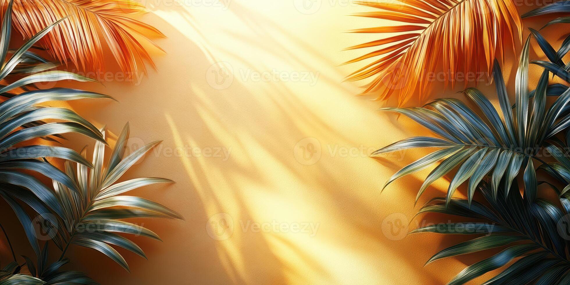 Sunny glow through tropical leaves creates a warm atmosphere in a serene setting photo