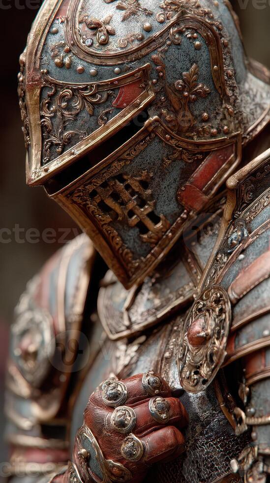 Detailed depiction of a medieval knight in ornate armor showcasing craftsmanship and historical significance photo