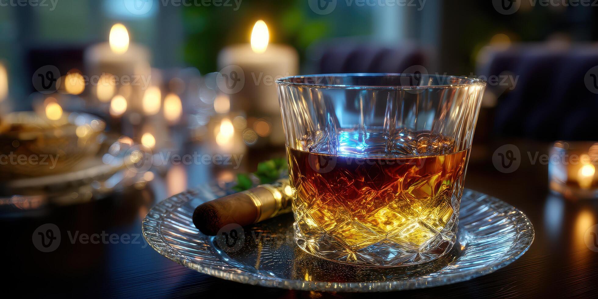 Enjoying a fine whiskey and cigar during a serene evening gathering at home photo