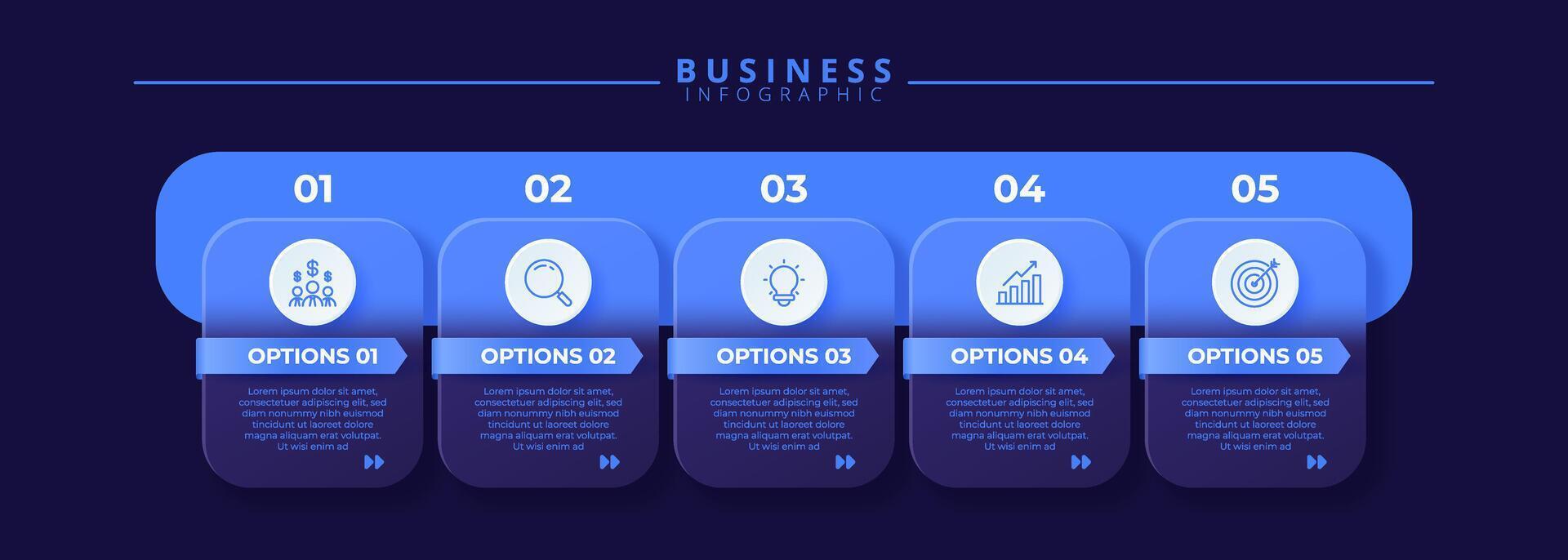 Infographic label design template featuring icons and five distinct steps. Ideal for process charts vector