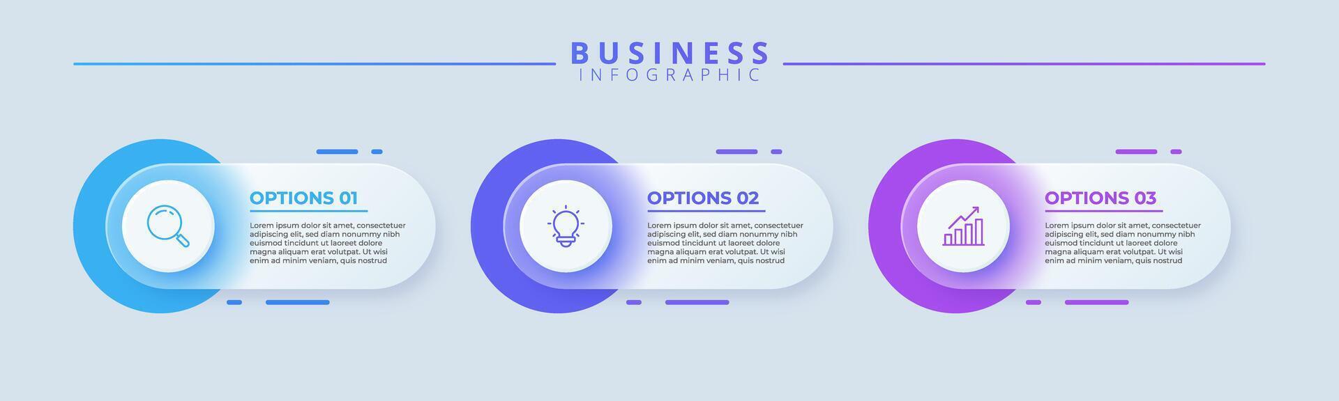 Design template for infographic labels with icons and 3 options or steps. Suitable for process diagrams, presentations, workflow layouts, banners, flow charts, and infographics vector