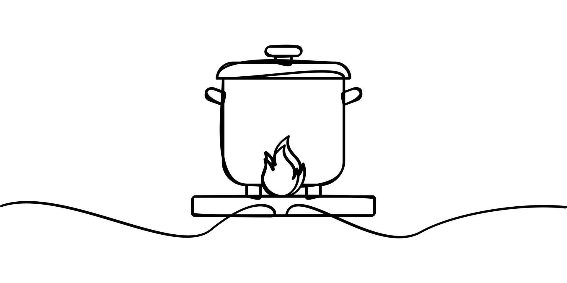 continuous line drawing of cooking pot or pan symbol. abstract line art illustration vector