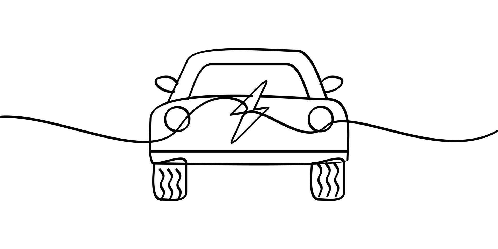 continuous line drawing of electric car symbol. abstract line art illustration vector