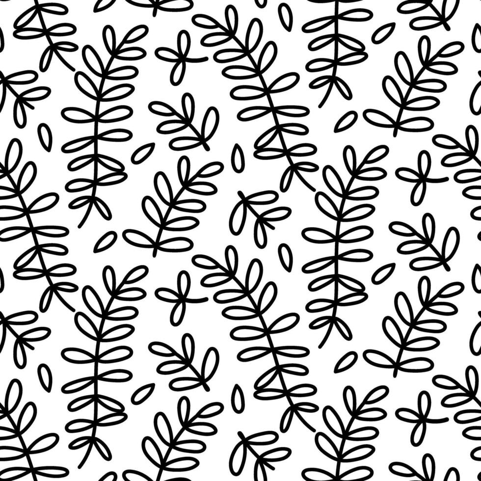pattern of doodle branches in art deco. twig with leaves. Contoured monochrome texture. Botany, plants, branches. Greenery in the garden. Suitable for decorating children's and nature projects, prints vector